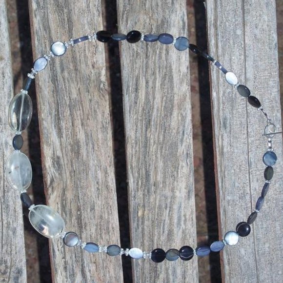 Handmad Grey & Black Necklace with Marbled Beads & Cloudy Agate Ovals 23 inches - Picture 11 of 16
